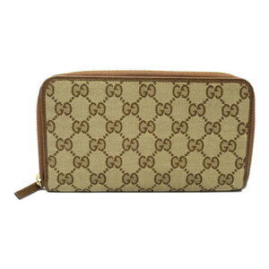 Gucci GG Canvas Round Long Wallet Beige Brown